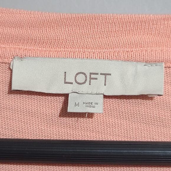 LOFT Strawberry Embroidered Henley Sweatshirt Medium Pink EUC 100% Cotton - Picture 4 of 6